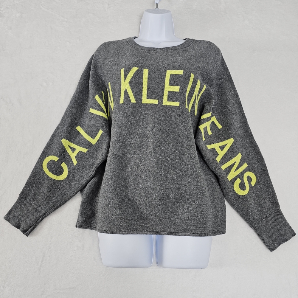 Calvin Klein Charcoal Sweater with Neon Yellow Accents
